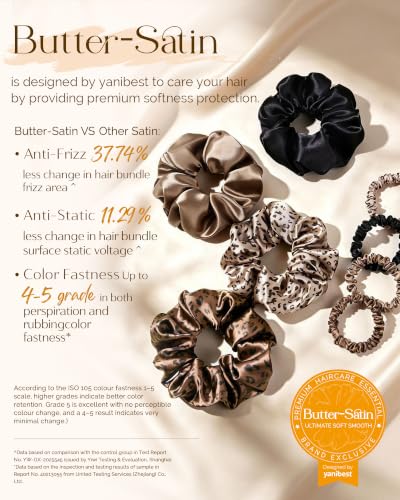 YANIBEST Satin Hair Scrunchies & Ties 8 Pack - Gentle, Frizz-Reducing Hair Accessories