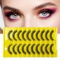 False Eyelashes D Curl Wispy Natural Look Faux Mink Lashes Fluffy Transparent Band Cat Eye Fake Eyelashes 10 Pairs (Black)