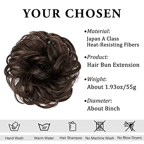 CJL HAIR Large Messy Bun Hair Piece Wavy Curly Scrunchies Synthetic Chignon Ponytail Hair Extensions Thick Updo Hairpieces for Women (Wavy, Curly, Dark Brown)