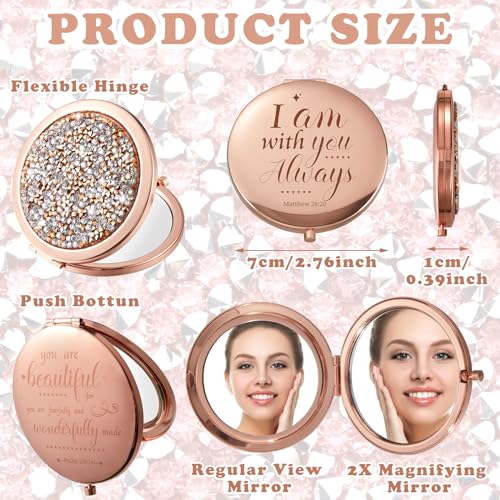 Thyle 12 Pcs Christian Compact Mirror Gifts for Women Bible Study Group Gift Verse Bulk Hand Makeup Compact Purse Religious Baptism for Easter Thank You Valentine's Day(Style 1,Colorful)