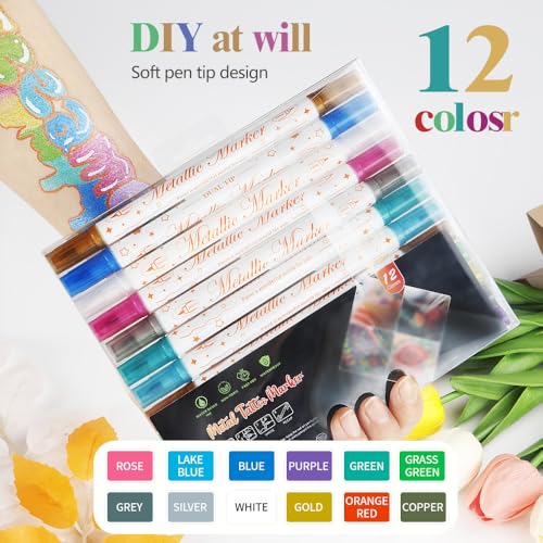 Temporary Tattoo Markers with 81 Stencils - 12 Dual-Tip Pens