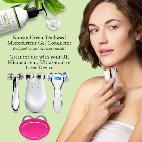 Facial Conductive Gel for Microcurrent Device with Korean Green Tea Extract, Aloe Leaf Water, Hyaluronic Acid - Primer Conducting Gel for Face/Body Sculpting, RF, Red Light Therapy (8.45 oz)