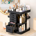 360 Rotating Makeup Organizer for Vanity, Large Skin Care Organizer with 6 Drawers Clear Acrylic Cosmetic Organizer Adjustable Spinning Makeup Storage Perfume Organizer for Dresser (Black)