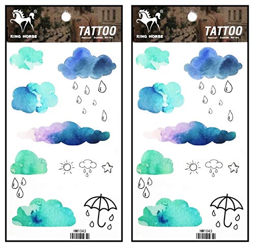 Waterproof Temporary Tattoo Stickers - 2 Sheets Sun Umbrella Cloud