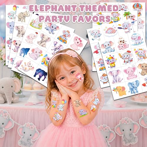 96 PCS Baby Elephant Temporary Tattoos for Kids Party