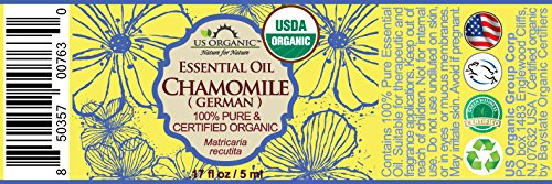 US Organic 100% Pure Chamomile (German) Essential Oil - USDA Certified Organic, Steam Distilled - W/Euro Dropper (More Size Variations Available) (5 ml / 1/6 fl oz)