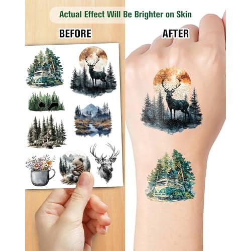 156 Pieces Forest Temporary Tattoos Stickers,20 Sheets Forest Tree Animal Adventure Nature Themed Tattoos Stickers Party Decoration Supplies Party favors for Kids Adults