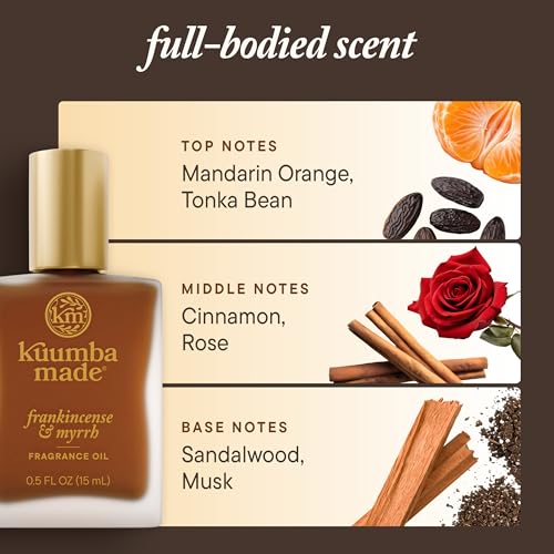 Kuumba Made Frankincense & Myrrh Fragrance Oil, Long-Lasting Small-Batch Perfume Roller, Vegan, Alcohol-Free, 0.5 Fl Oz