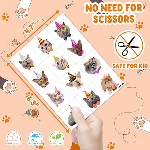 96 PCS Cat Temporary Tattoos for Kids - Party Favors