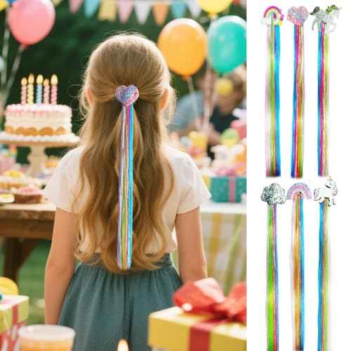 6-Pack 16-Inch Glitter Tinsel Hair Extensions ?Silver Clip-In Strands ? Sparkly Hair Accessories for Girls & Women ? Easy to Wear for Parties, Festivals & Daily Fun