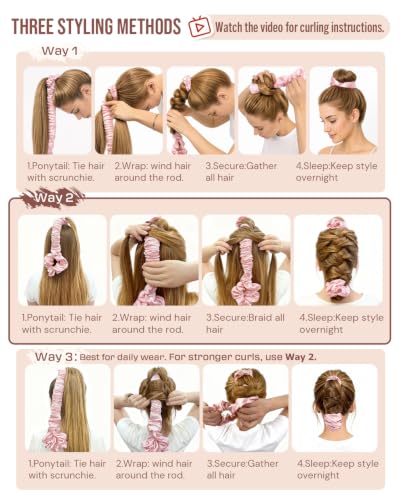 BONNET QUEEN Large Satin Heatless Hair Curler for Long Thick Hair, Cream Pink
