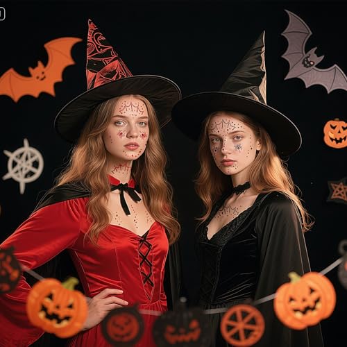 Spider Web Face Gems Stick On Rhinestones - Halloween Temporary Tattoos 2Pc