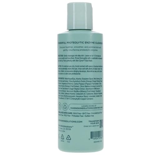 Clean Zyme - Exfoliating Face Cleanser with Proteolytic Enzymes (Papain from Green Unripened Papaya) - Cruelty Free - Made in The USA - 6 fl oz