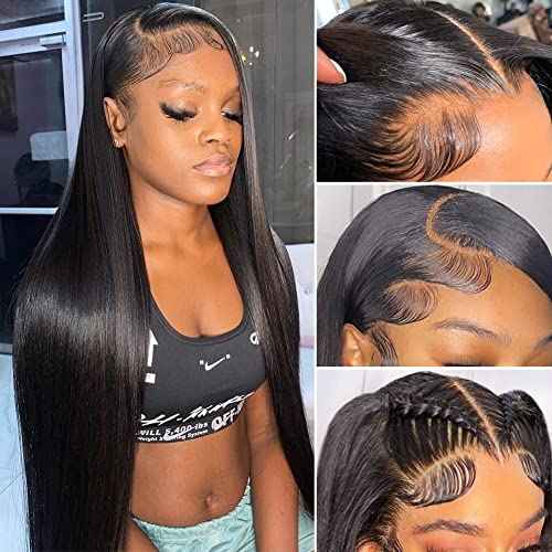 Iris Queen 12A Straight HD Transparent Lace Front Wigs Human Hair Pre Plucked 180 Density Virgin Human Hair 13x4 Full Lace Frontal Wigs for Black Women Natural Black(24 inch)