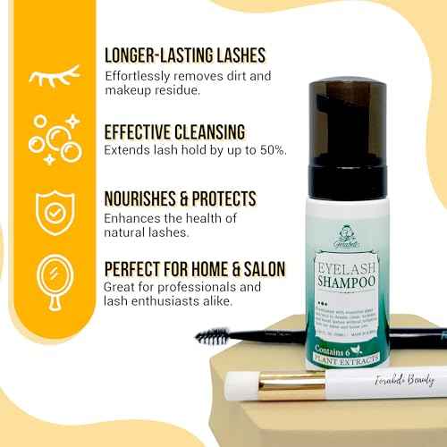 Forabeli Lash Shampoo 50ml with Brush and Wand - Eyelash Extension Cleanser, Eyelid Foaming Wash, Gentle Foam, Remove Oils and Makeup