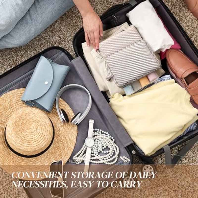 Sanwuta 2-Piece Seersucker Makeup Bag Set - Travel Toiletry Pouches