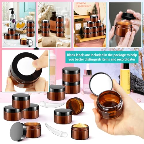 20 Pack 1oz Amber Plastic Jars with Black Lids