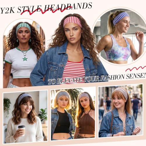 8 Pack Stripe Headbands for Women - Retro Y2K Style Hair Accessories