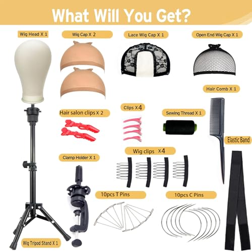 Wig Stand Tripod with Canvas Mannequin Head & Accessories