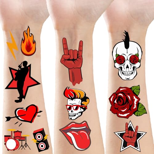 420 Pieces Rock and Roll Temporary Tattoos - 80s 90s Party Supplies Musician Guitar Rap Birthday Party Favors Decorations Tattoo