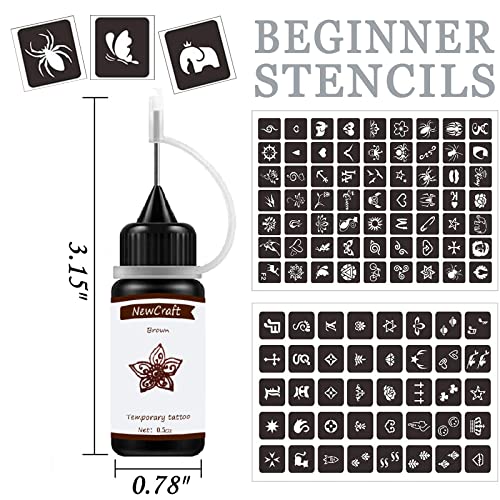 4-Pack Brown Temporary Tattoo Ink Kit with 103 Stencils