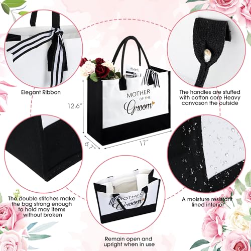 Paterr 8 Pcs Mother of the Bride and Mother of the Groom Gifts Set Canvas Tote Bag Drinking Glass Cups Makeup Bags Mirror