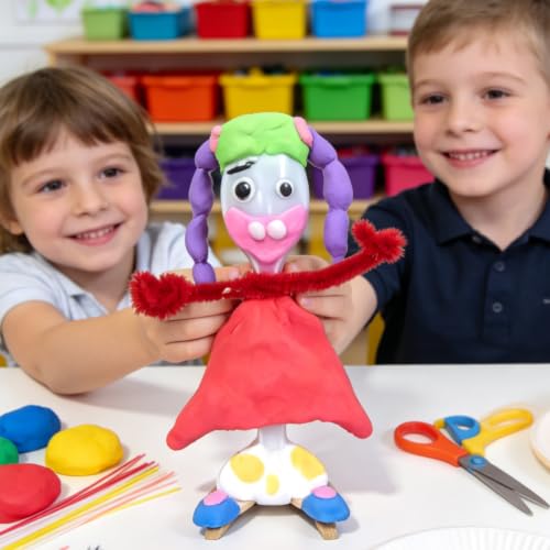 Creative Craft Set with Air Dry Clay, Sporks, Pipe Cleaners & Eyes for Kids & Adults