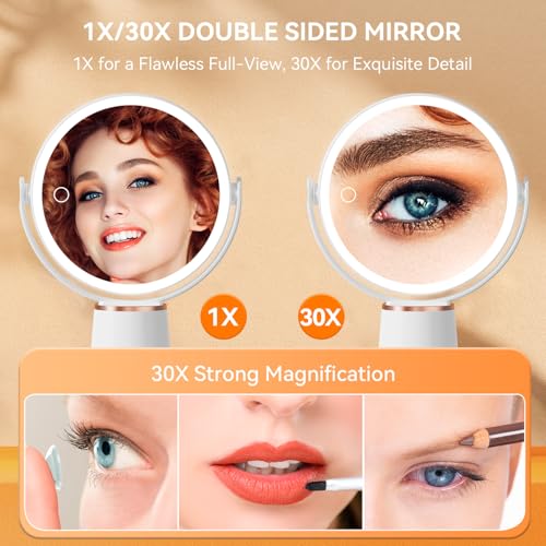 Auxmir 30X/1X Double-Sided Makeup Mirror with LED Lights