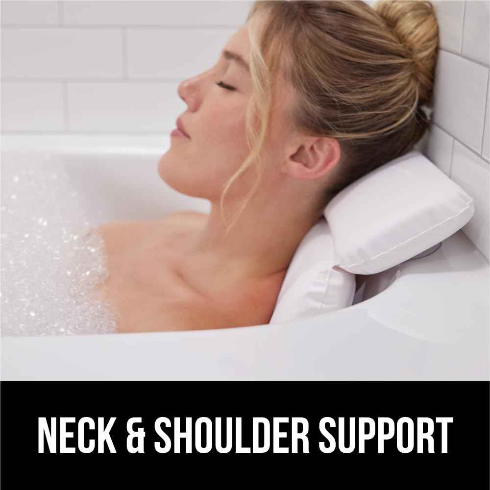 GORILLA GRIP Bath Pillow for Tub, Headrest for Neck and Back Support, Luxury Bathtub Pillows, Hot Tub Cushions, Bathroom Accessories for Women, Relaxing Spa Gifts for Mom Wife Girlfriend 2 Panel White