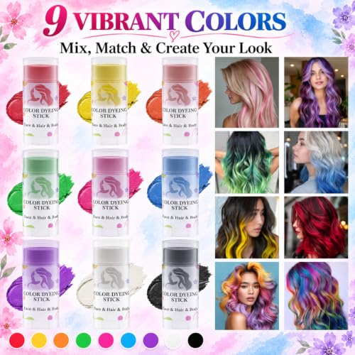 PPUPXQZ Temporary Hair Color Stick - 9 Pearl Washable Shades for Hair, Face & Body