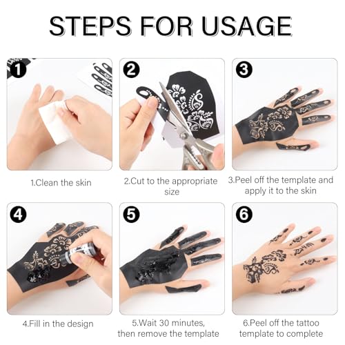 Temporary Tattoo Kit - 10 Colors, 86 Stencils, 8 Gloves