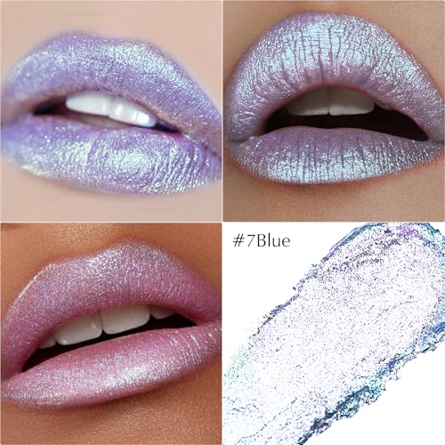 Blue Holographic Glitter Lipstick - Long Lasting Metallic Shimmer
