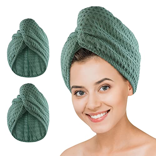 Microfiber Hair Drying Towel Wraps - 2 Pack (Green)