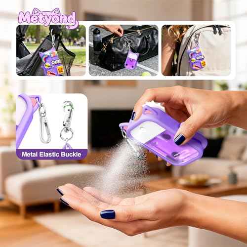 Silicone Case Compatible with Touchland Hand Sanitizer Spray 1 FL OZ/30ML, Portable Cat-Shaped Case with 6 Charms and Keychain, Cute Hand Sanitizer Spray Accessory (1PCS Purple)