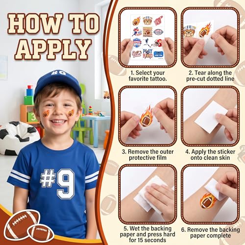 96 PCS Football Temporary Tattoos for Kids | Sports Party Favors