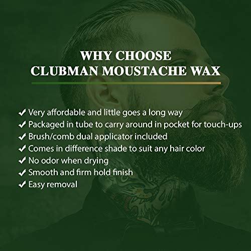 Clubman Mustache Wax for Men ? Brown Moustache Wax with Brush & Comb, Strong Hold, 0.5 oz x 3 Pack