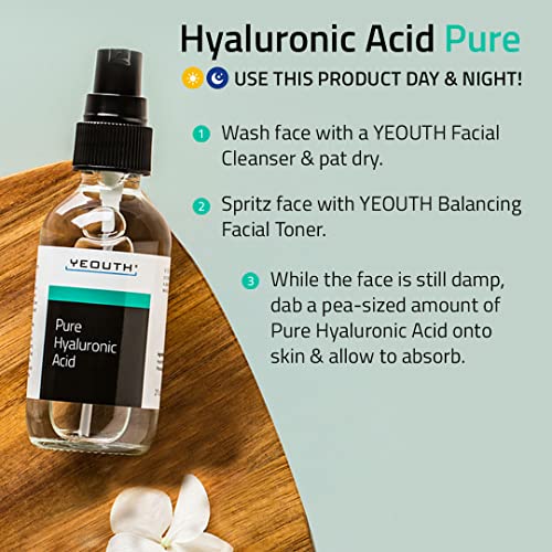 YEOUTH Pure Hyaluronic Acid Serum for Face 100%, Hydrating Serum for Dull Skin, Moisturizing Serum, Hyaluronic Serum for Face for Women & Men 1oz