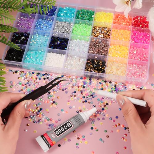 28 Colors 4mm Resin Rhinestones Flatback - 13000Pcs with B7000 Glue