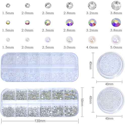 HNUIX Nail Rhinestones and Pearls Nail Charms, 4Box Crystals Nail Gems, Rhinestones, Pearl for Nails Gemstones Bling for DIY Nail Art Decor , with Wax Pencil and Tweeze