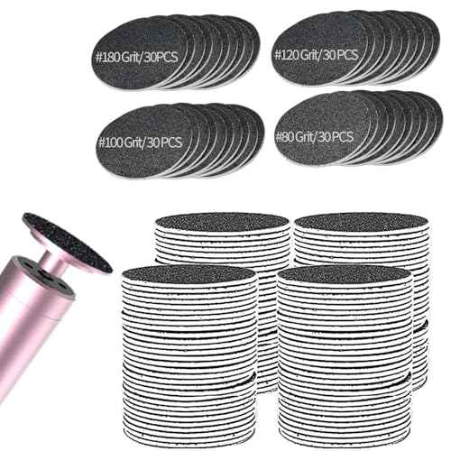 120 Pcs Replaceable Sandpaper Refill Discs for Electric Foot File Callus Remover(80 Grit/ 100 Grit/ 120 Grit/ 180 Grit) -Lightblack
