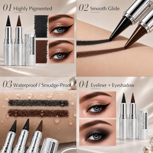 2 Pc Waterproof Gel Eyeliner Pencil Set - Black & Brown