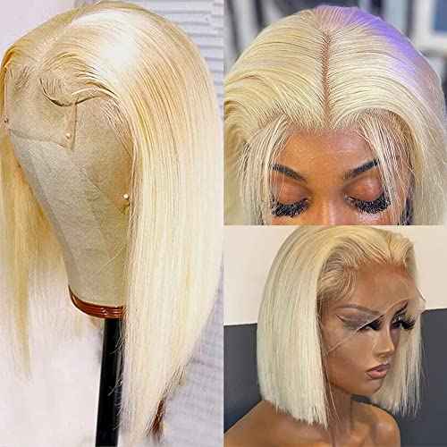 Royal Lady 613 Blonde Lace Front Bob Wig Human Hair 13x4 HD Transparent Straight Short Bob Wigs for Women 150% Density Brazilian Virgin #613 Platinum Blonde Bob Wig Pre Plucked with Baby Hair 10 Inch