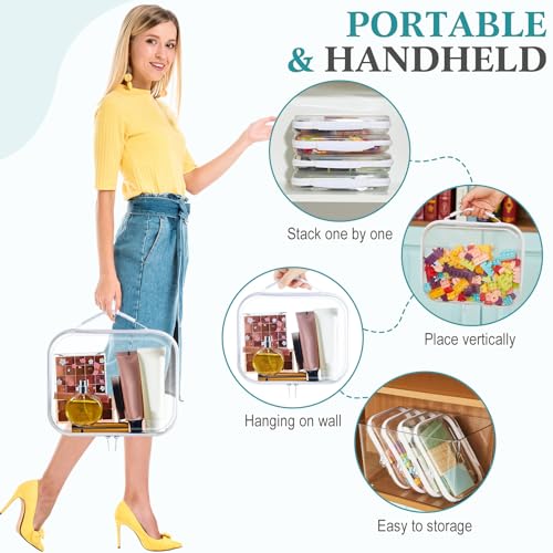 Sanwuta 4 Pcs Clear Hard Zipper Case with Handle Office Storage Cases Hard Plastic Pouches Transparent Bins for Crafts, Snacks, Cosmetics, Puzzles(9.8 x 7.9 x 2 Inches,White)