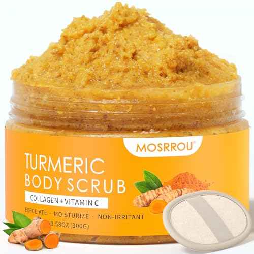 Turmeric Body Scrub Vitamin C Exfoliating Body Scrub With Collagen And Coconut Oil Body Exfoliator Dead Skin Remover Smooth And Hydrated Natural Scrub For Butt Bikini Area With Loofah