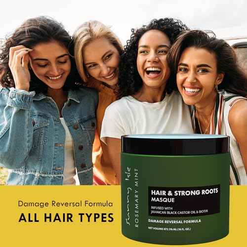 Sunny Isle Rosemary Mint Hair and Strong Roots Masque 16oz | Infused with Biotin and Jamaican Black Castor Oil | Double Growth Formula
