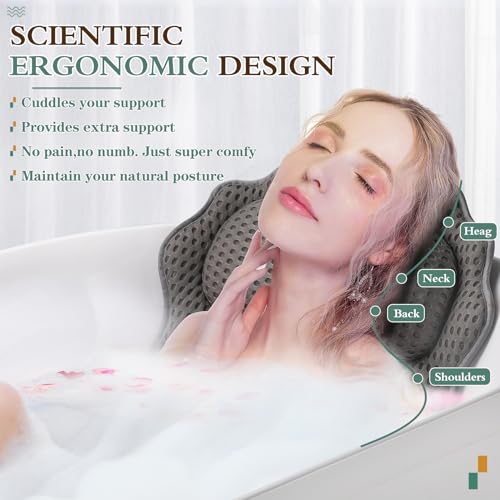 RUVINCE Ergonomic Bath Pillow with 6 Suction Cups