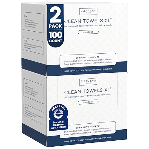Clean Skin Club XL Disposable Face Towels 100 Count - Original Pack of 2