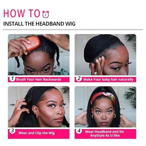 Headband Wig Straight Human Hair 20 inch Glueless None Lace Front Machine Made Virgin Human Hair Wigs for Black Women Straight Headband Wigs Human Hair Natural Color