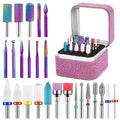 25Pcs Nail Drill Bits Set with Storage Box - Tungsten & Ceramic Bits