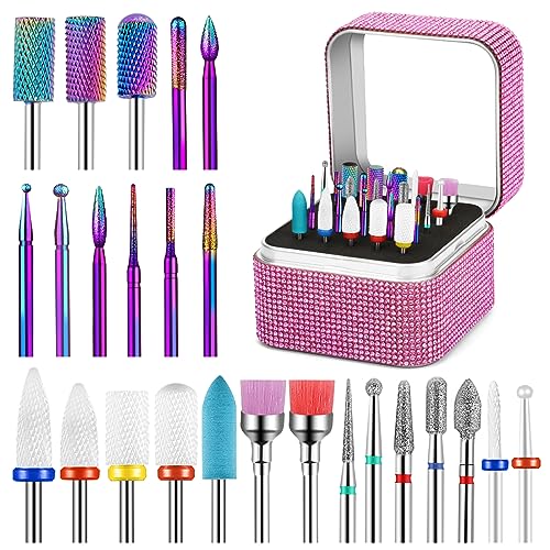 25Pcs Nail Drill Bits Set with Storage Box - Tungsten & Ceramic Bits